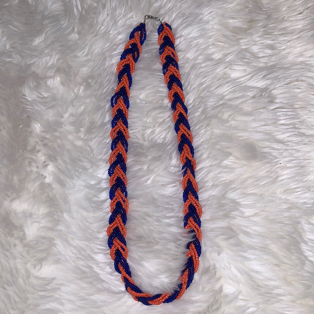 Blue and orange beaded necklace